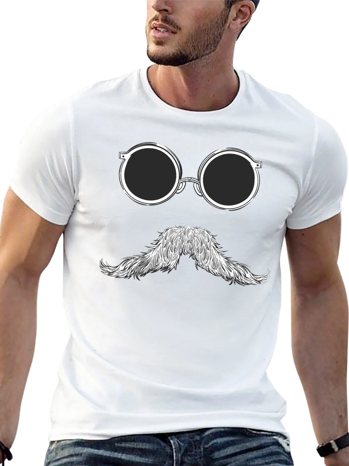 Black Funny Mustache Glasses Graphic Tee view 13