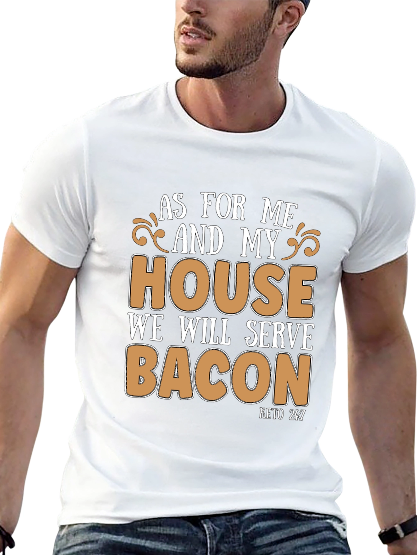 Black As for Me and My House, We Will Serve Bacon T-Shirt view 13