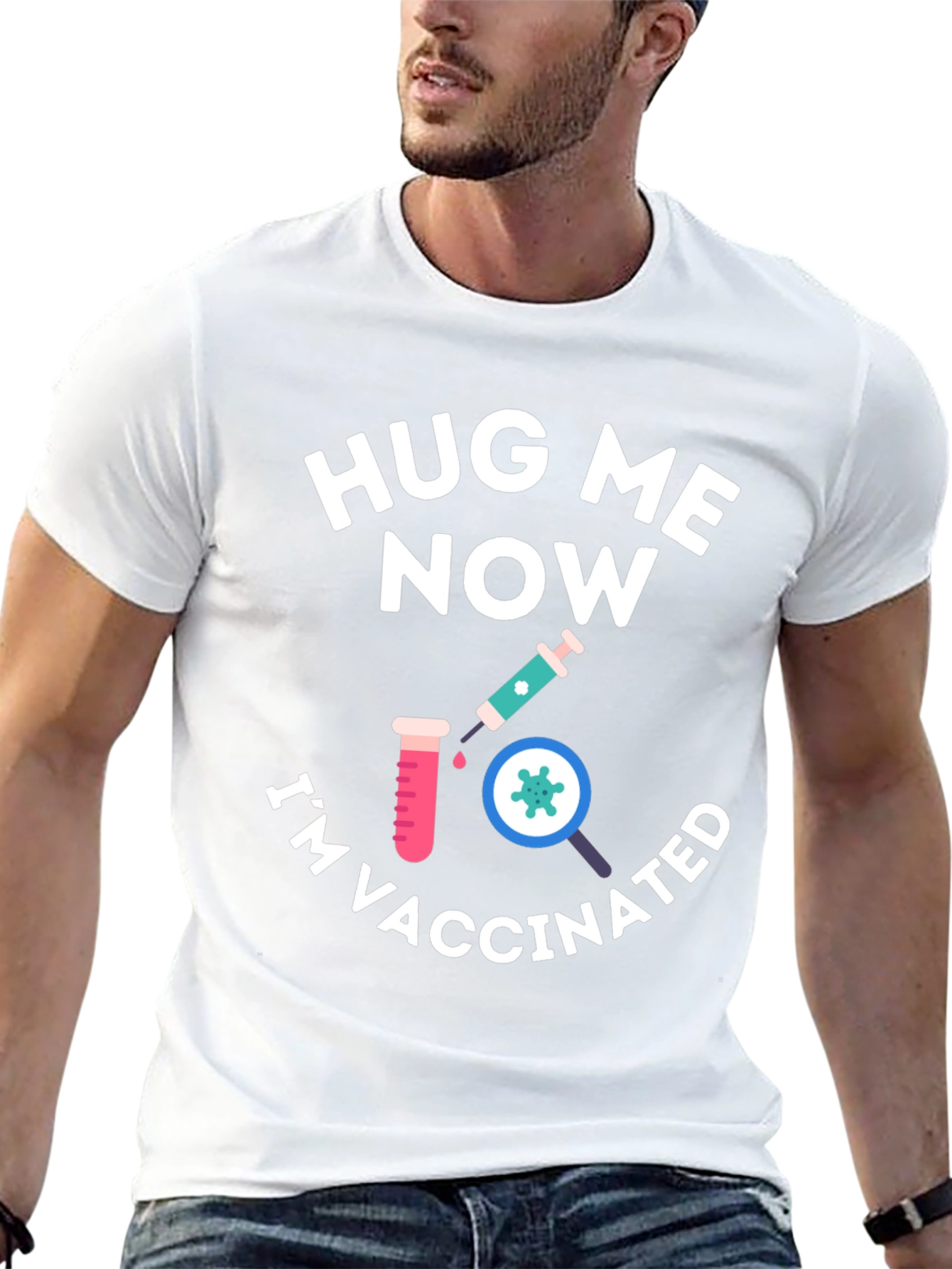 Black Hug Me Now I'm Vaccinated Black T-Shirt view 13