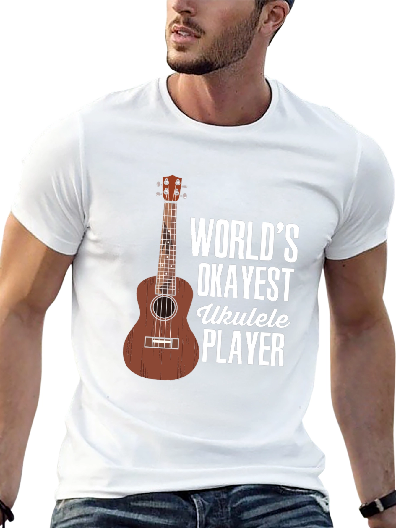 Black World's Okayest Ukulele Player Graphic T-Shirt view 13