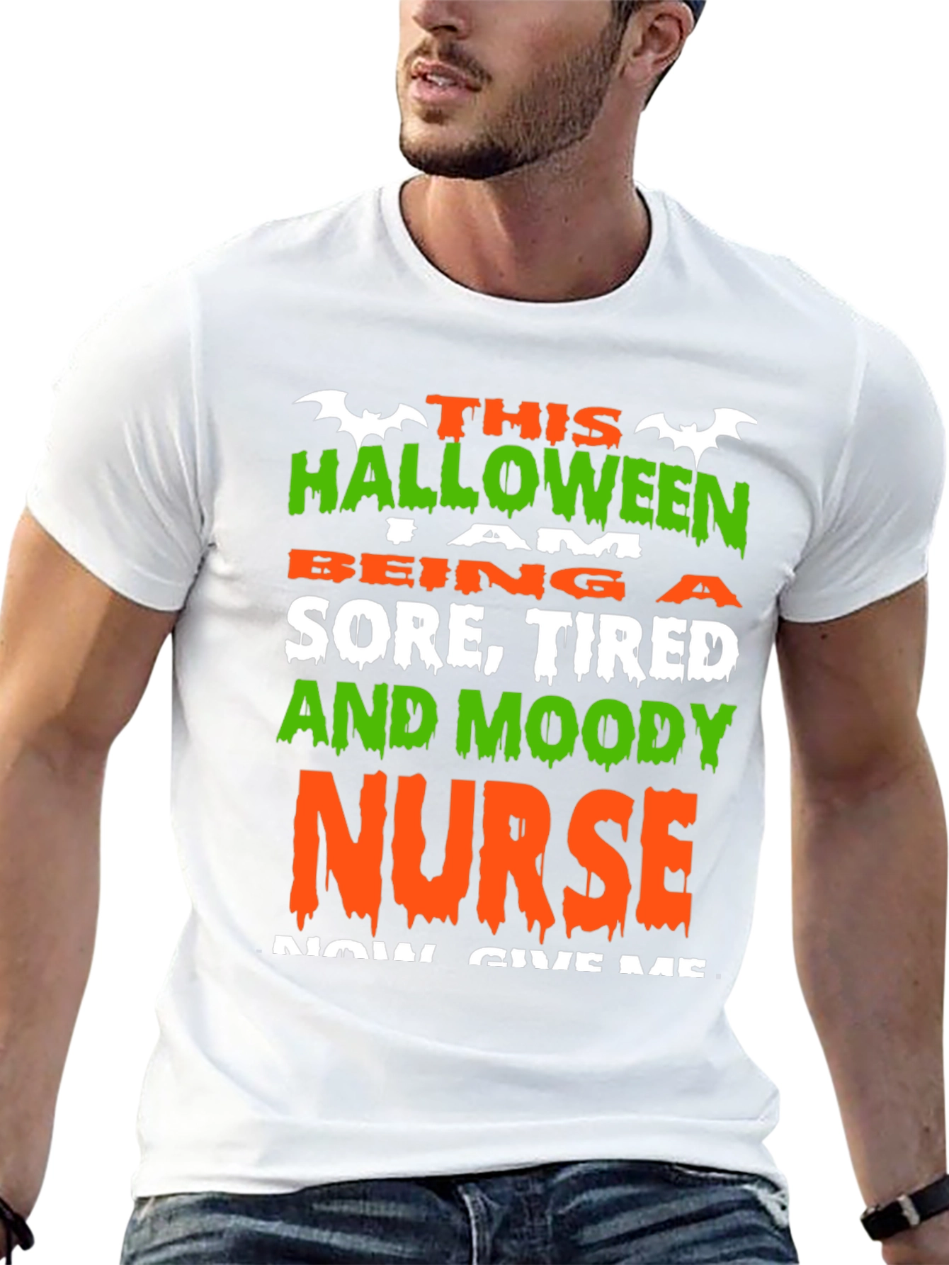 Black Halloween Nurse Graphic T-Shirt - Sore, Tired & Moody view 13
