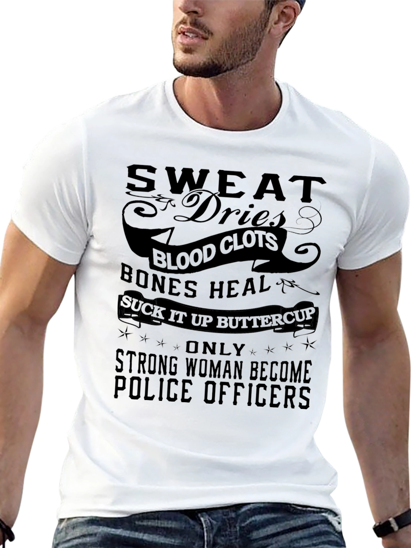 Black Strong Woman Police Officer Graphic Tee view 13