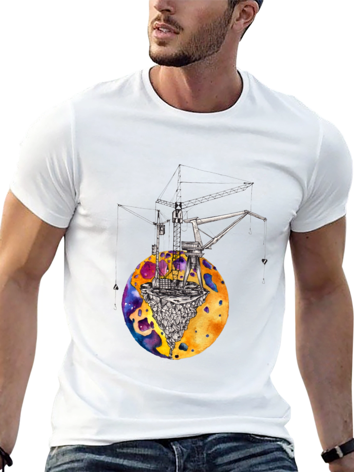 Black Cosmic Crane T-Shirt - Black Graphic Tee view 13