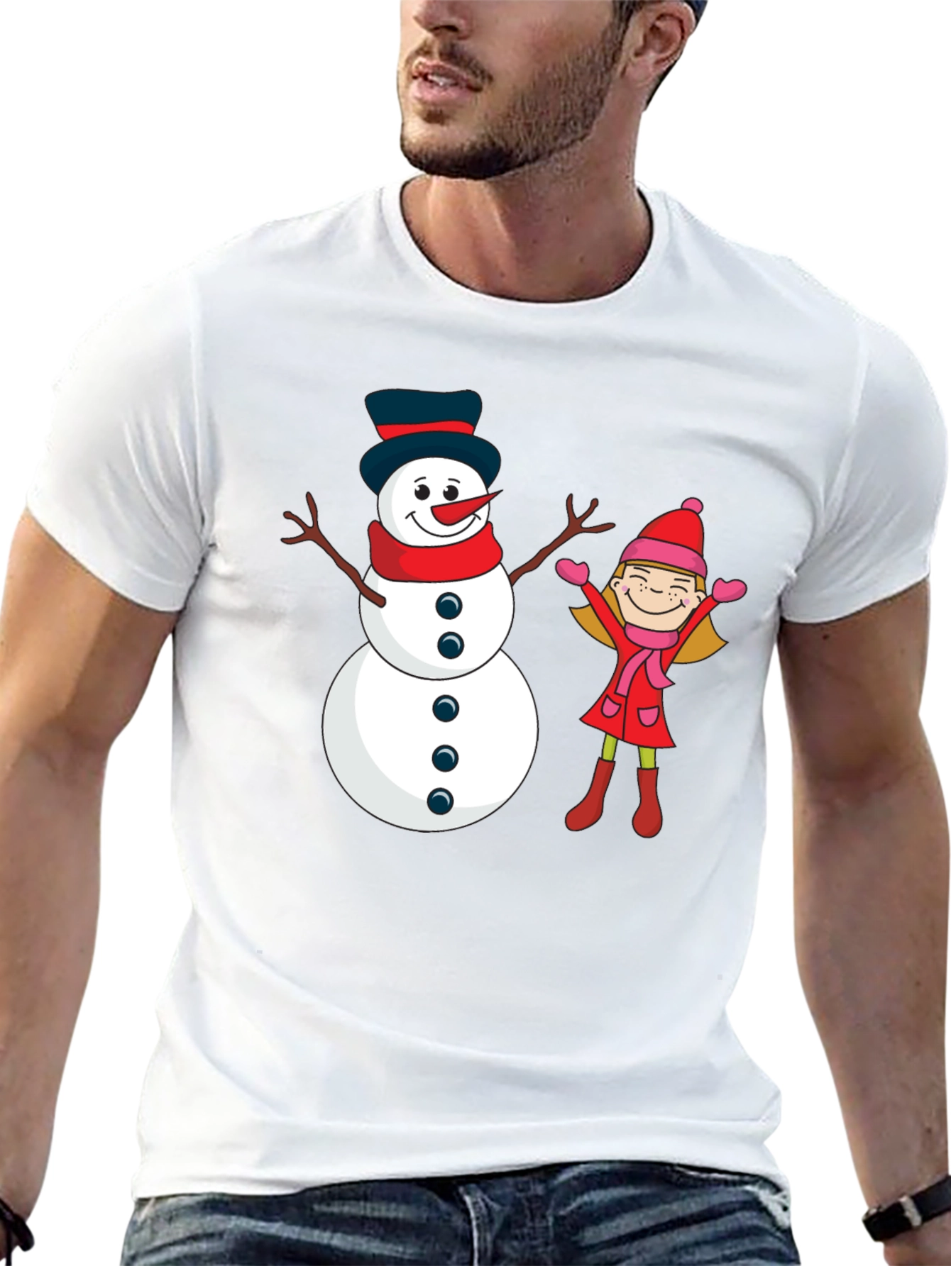 Black Festive Snowman & Girl Graphic Tee - Black view 13