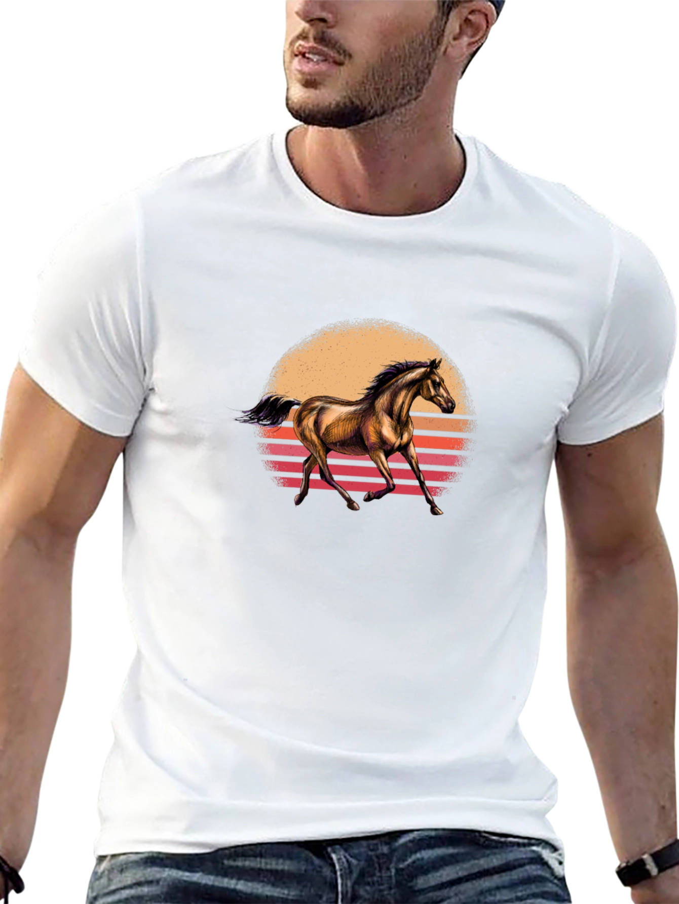 Black Horse Sunset Graphic Tee - Black Cotton T-Shirt view 13