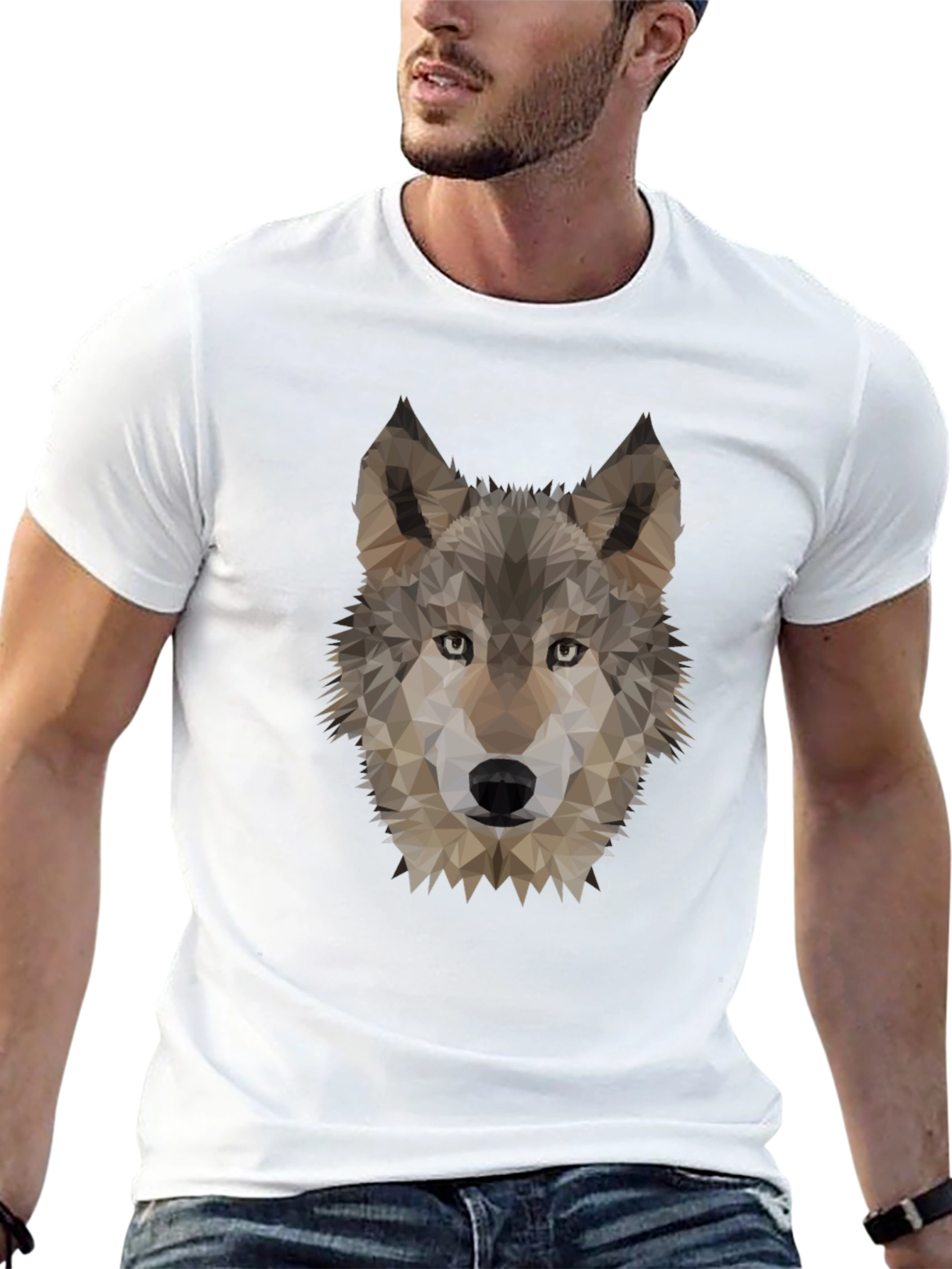 Black Geometric Wolf Head Graphic Tee - Black view 13