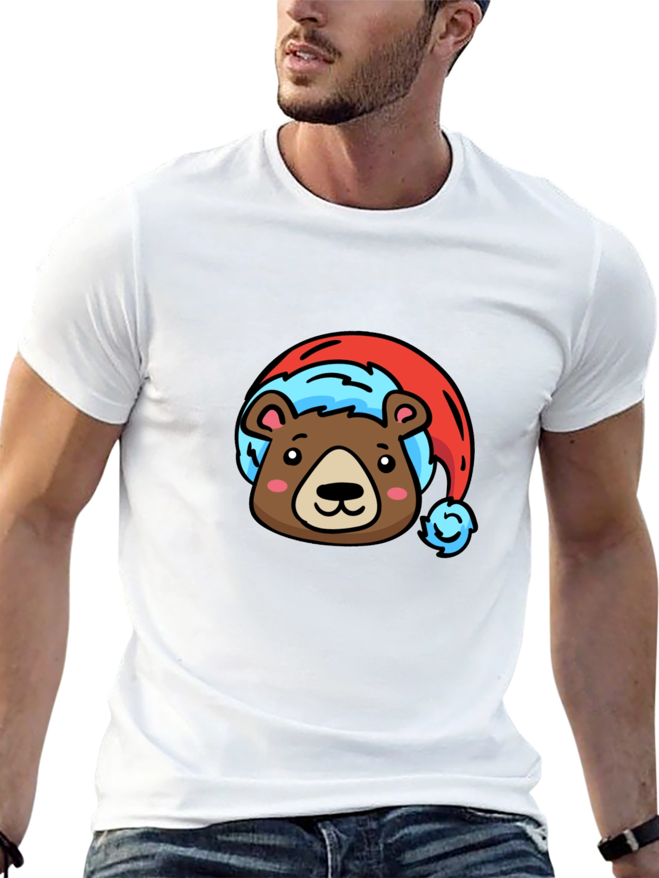 Black Bear Santa Hat Black T-Shirt view 13