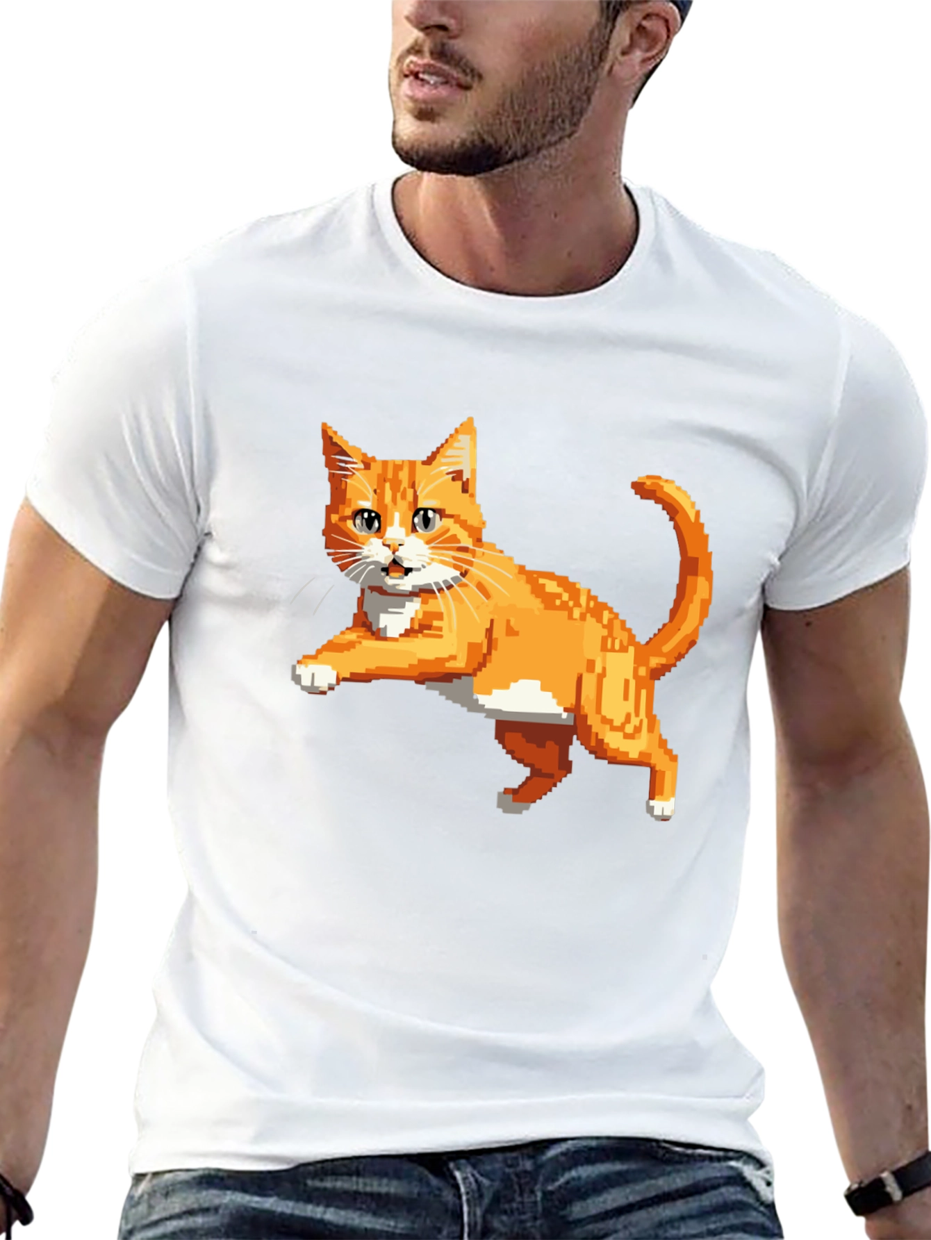 Black Pixelated Orange Cat T-Shirt - Cool Retro Design view 13
