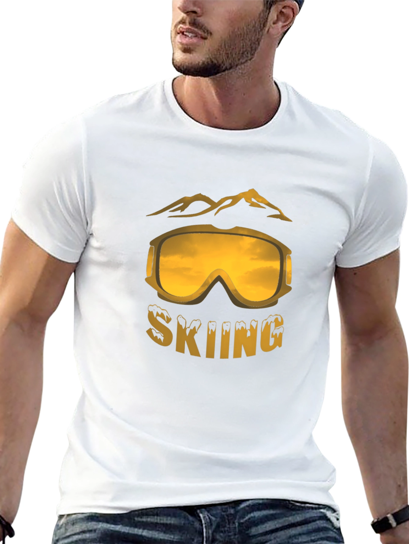 Black Skiing Graphic Tee - Black Cotton Blend T-Shirt view 13