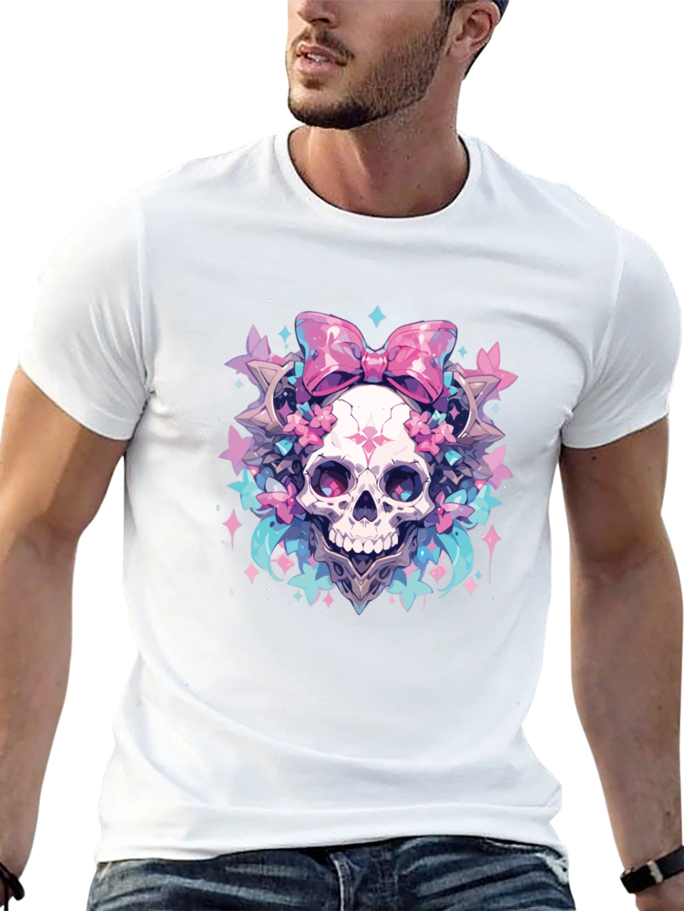 Black Skull Bow T-Shirt - Pastel Goth Aesthetic view 13