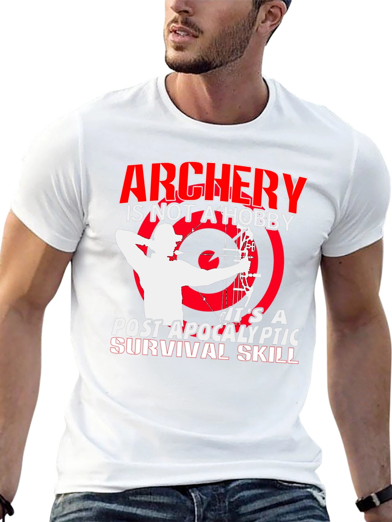 Black Archery Post Apocalyptic Survival Skill Graphic T-Shirt view 13