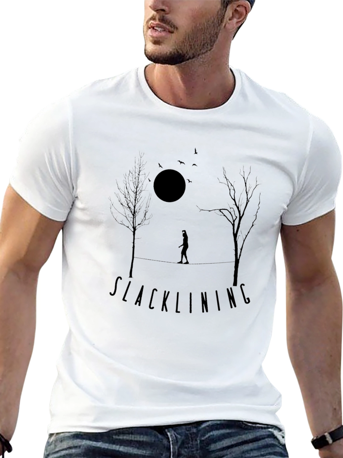 Black Slacklining T-Shirt - Nature Silhouette Design view 13