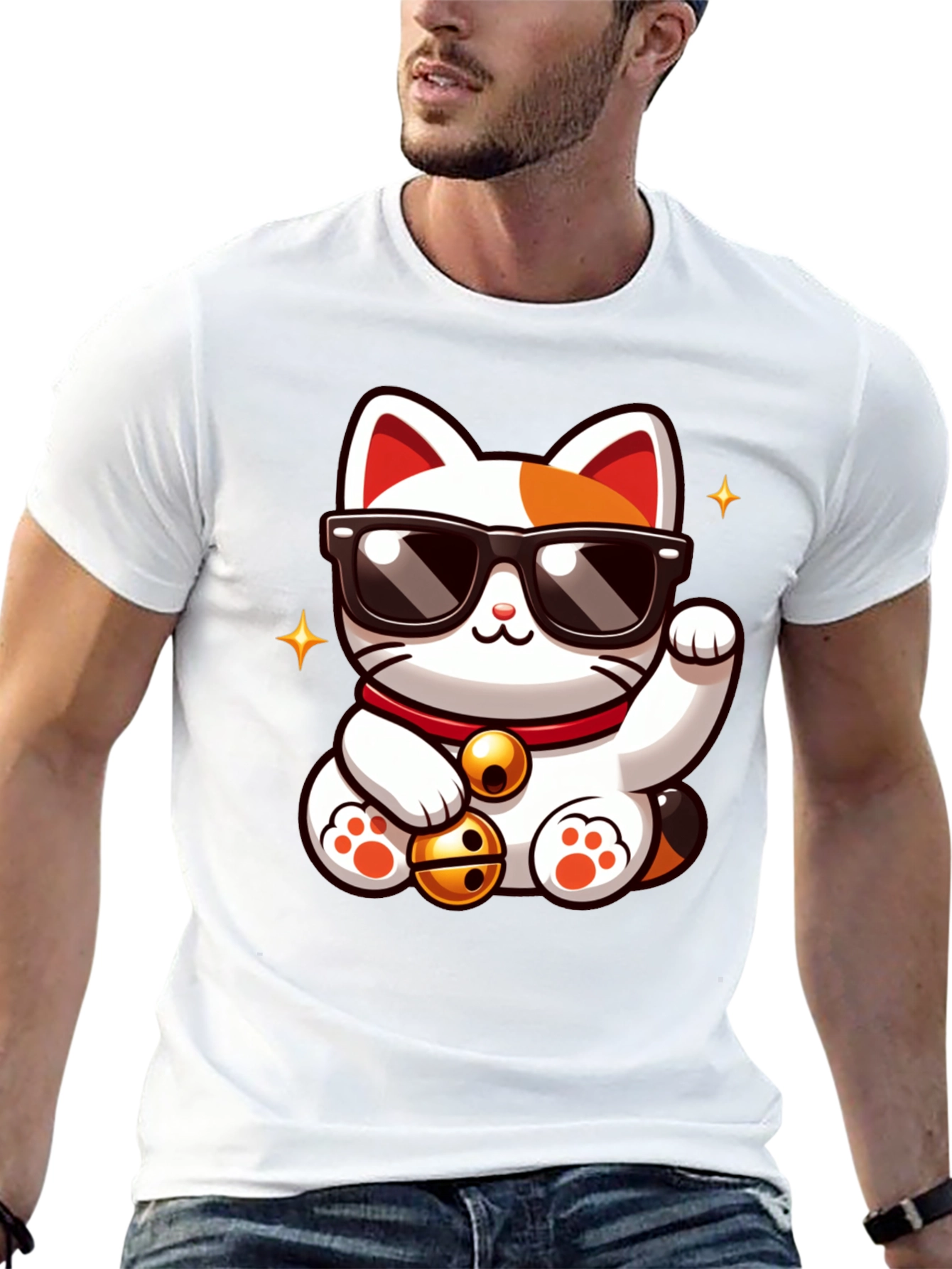 Black Lucky Cat T-Shirt - Cool Cartoon Design view 13