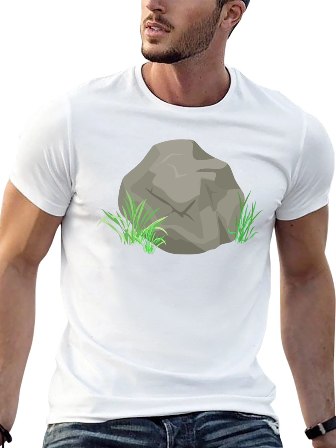Black Rock and Grass Graphic Tee - Cool Nature Print view 13