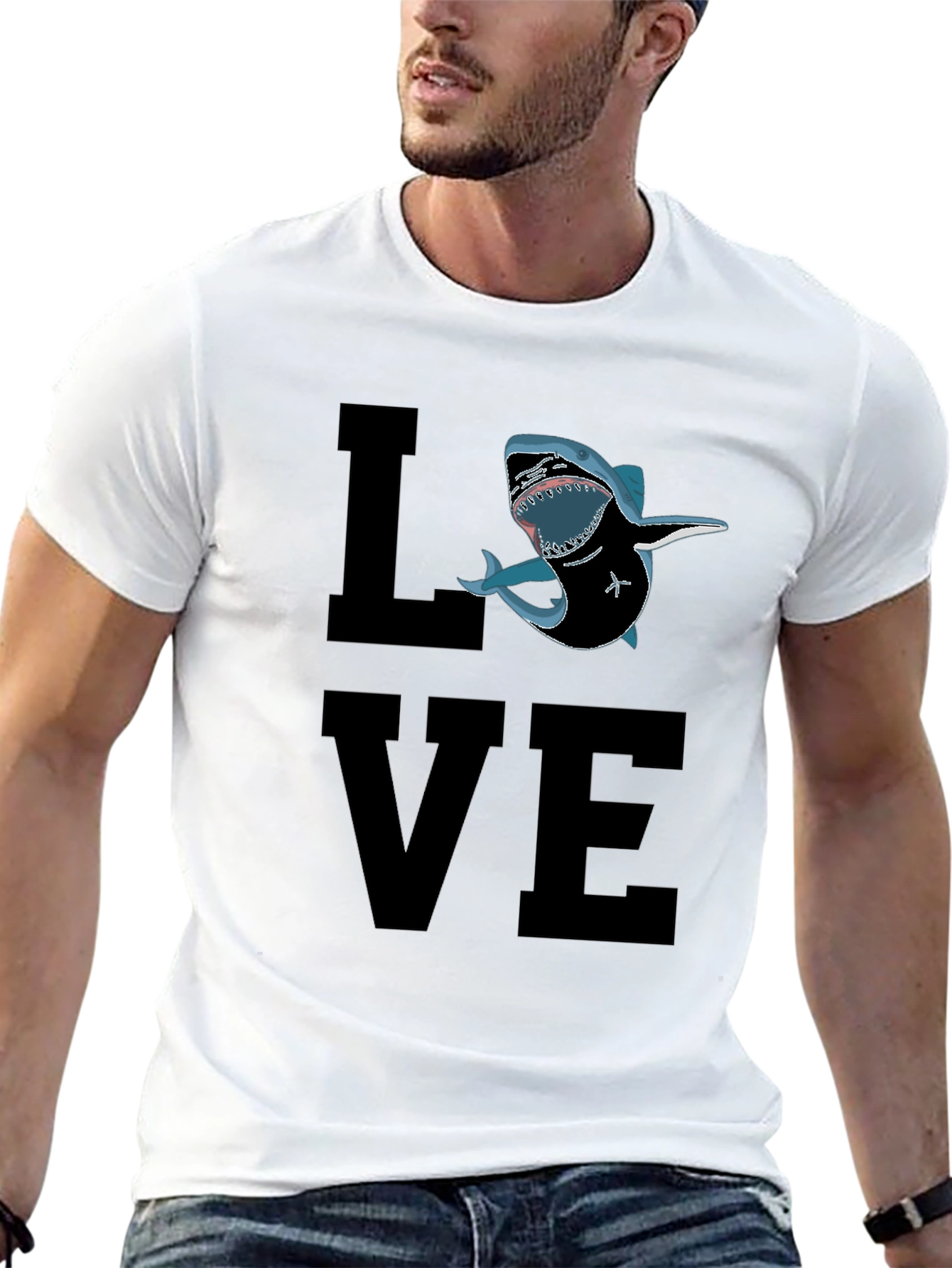Black Shark Love Graphic T-Shirt - Black Cotton Tee view 13