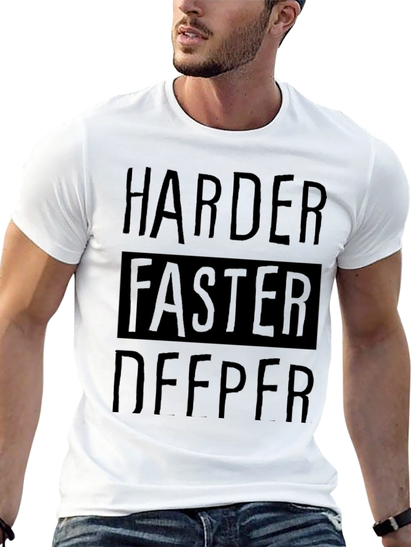 Black Harder Faster Deeper Black Graphic T-Shirt view 13