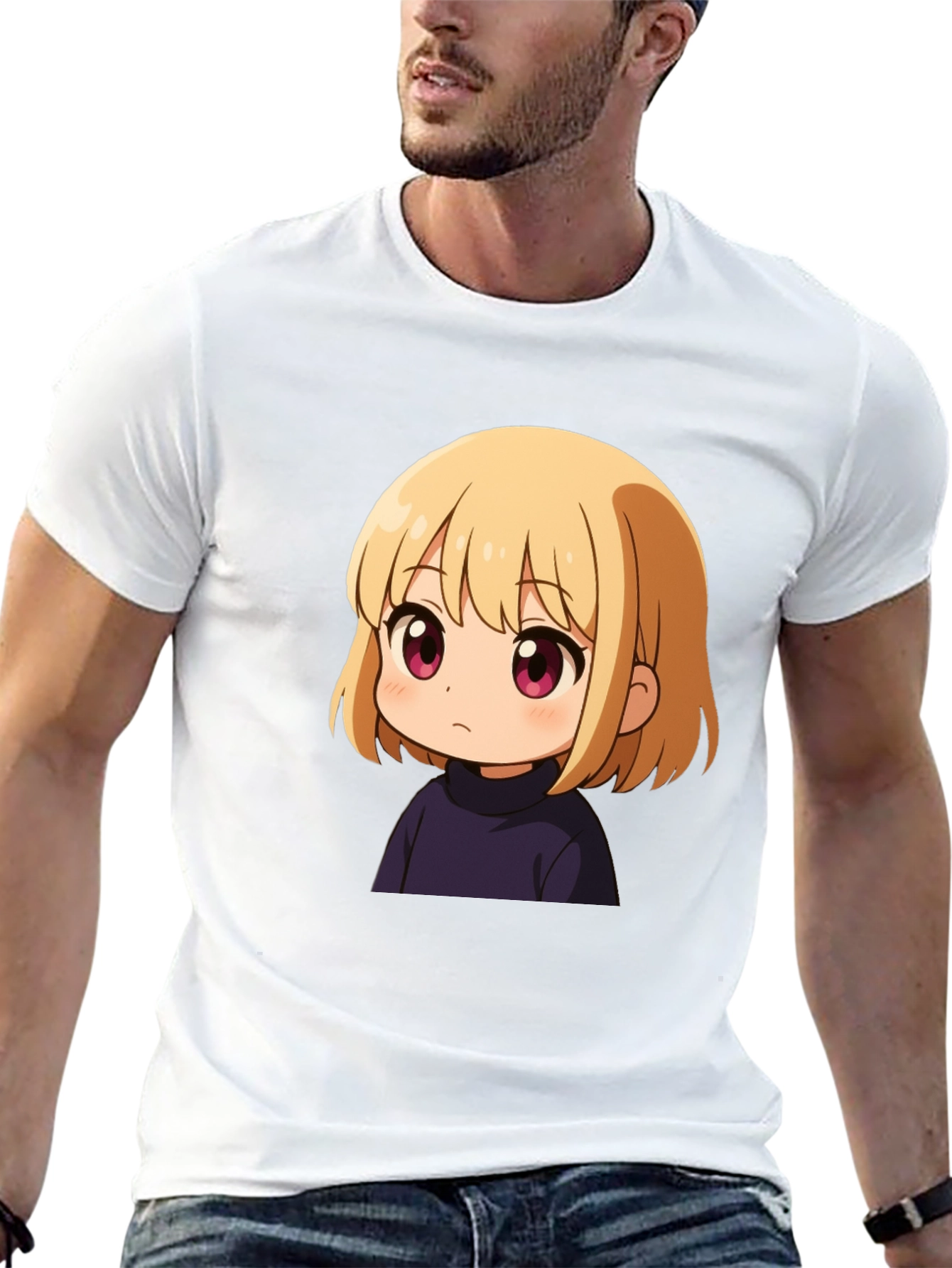 Black Anime Girl Graphic Print Black T-Shirt view 13