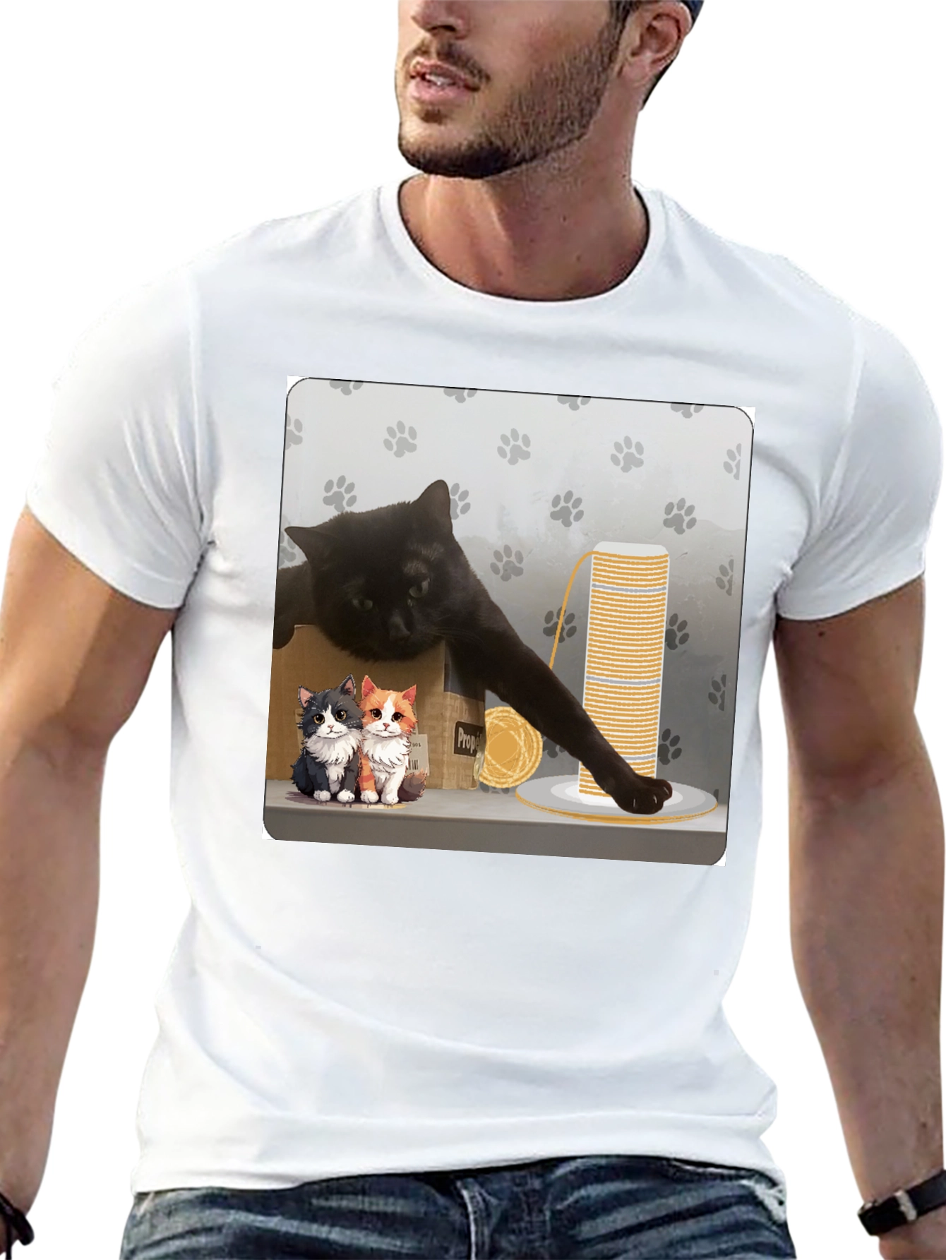Black Cat Cartoon Graphic Black T-Shirt view 13
