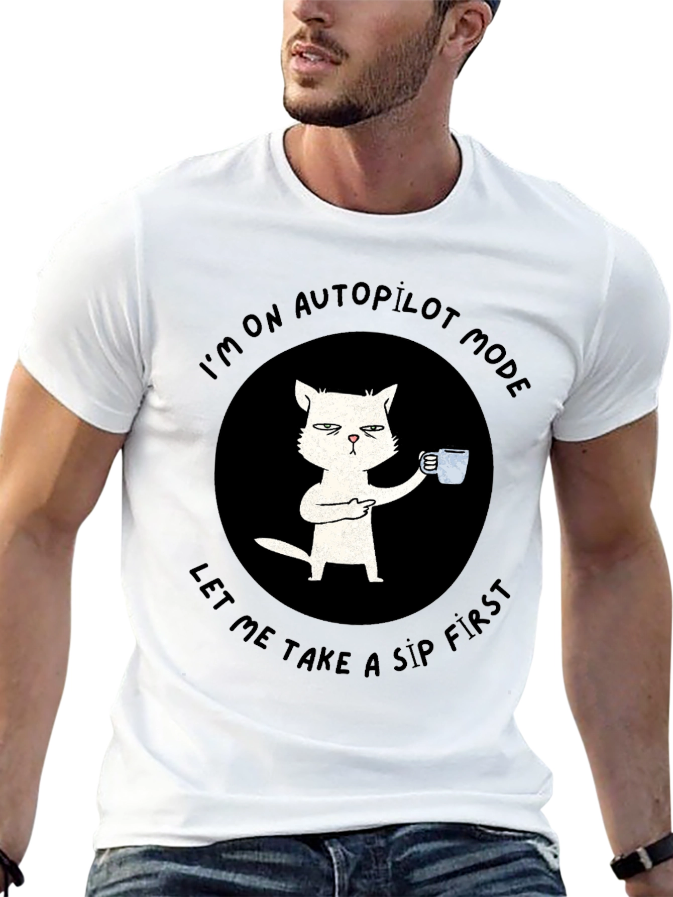 Black Autopilot Cat Coffee T-Shirt - Funny Novelty Tee view 13
