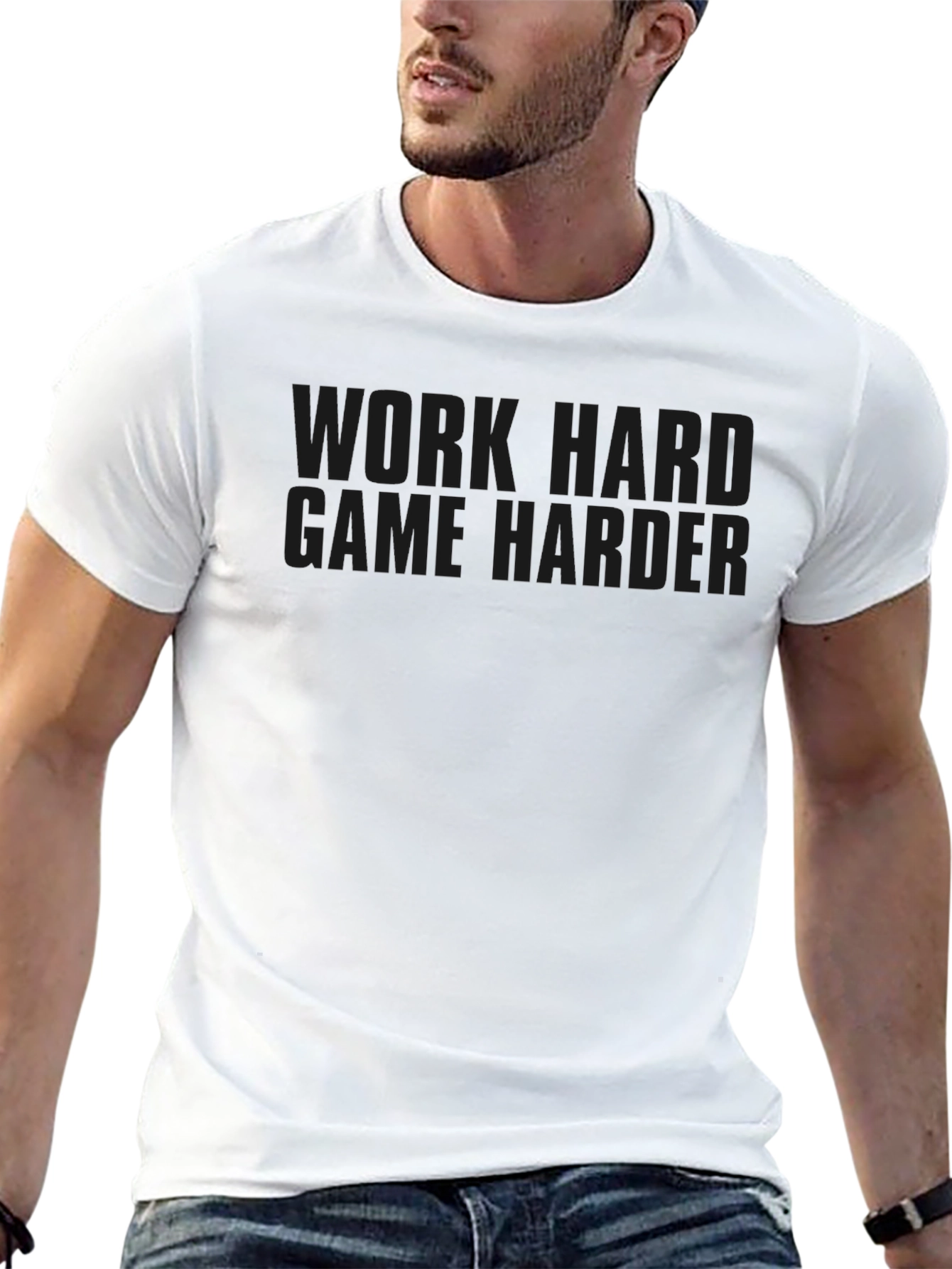 Black Work Hard, Game Harder - Black T-Shirt view 13