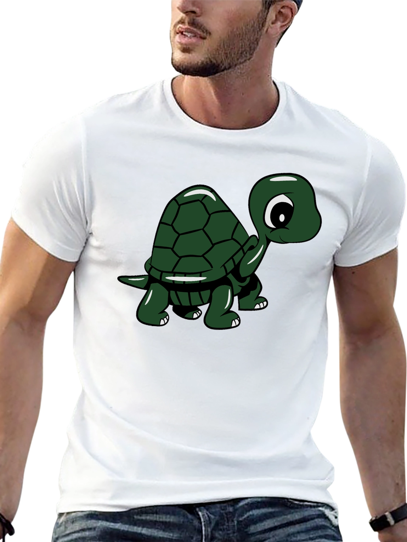 Black Cute Turtle Graphic Tee - Black Cotton T-Shirt view 13