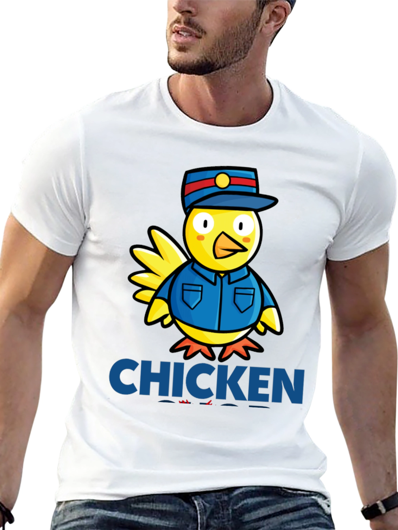 Black Chicken Officer Graphic Tee - Funny Cartoon Bird T-Shirt view 13