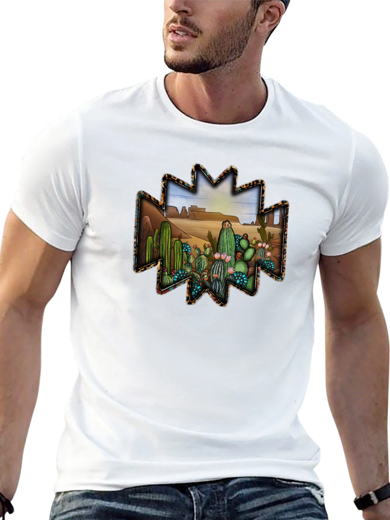 Black Desert Cactus Graphic Tee - Western Style Black T-Shirt view 13