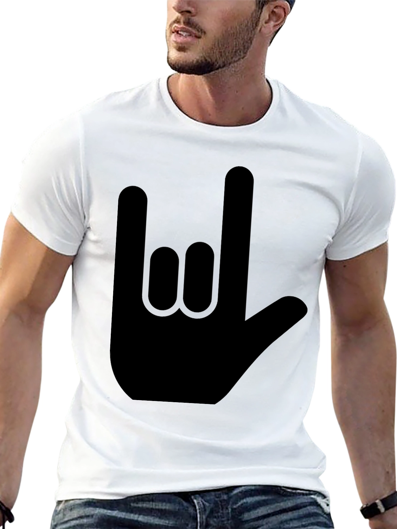 Black Rock On Hand Sign Black T-Shirt view 13