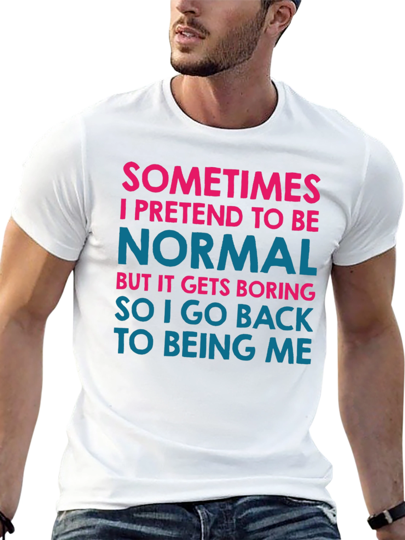 Black Funny Graphic Tee - Sometimes I Pretend to Be Normal view 13