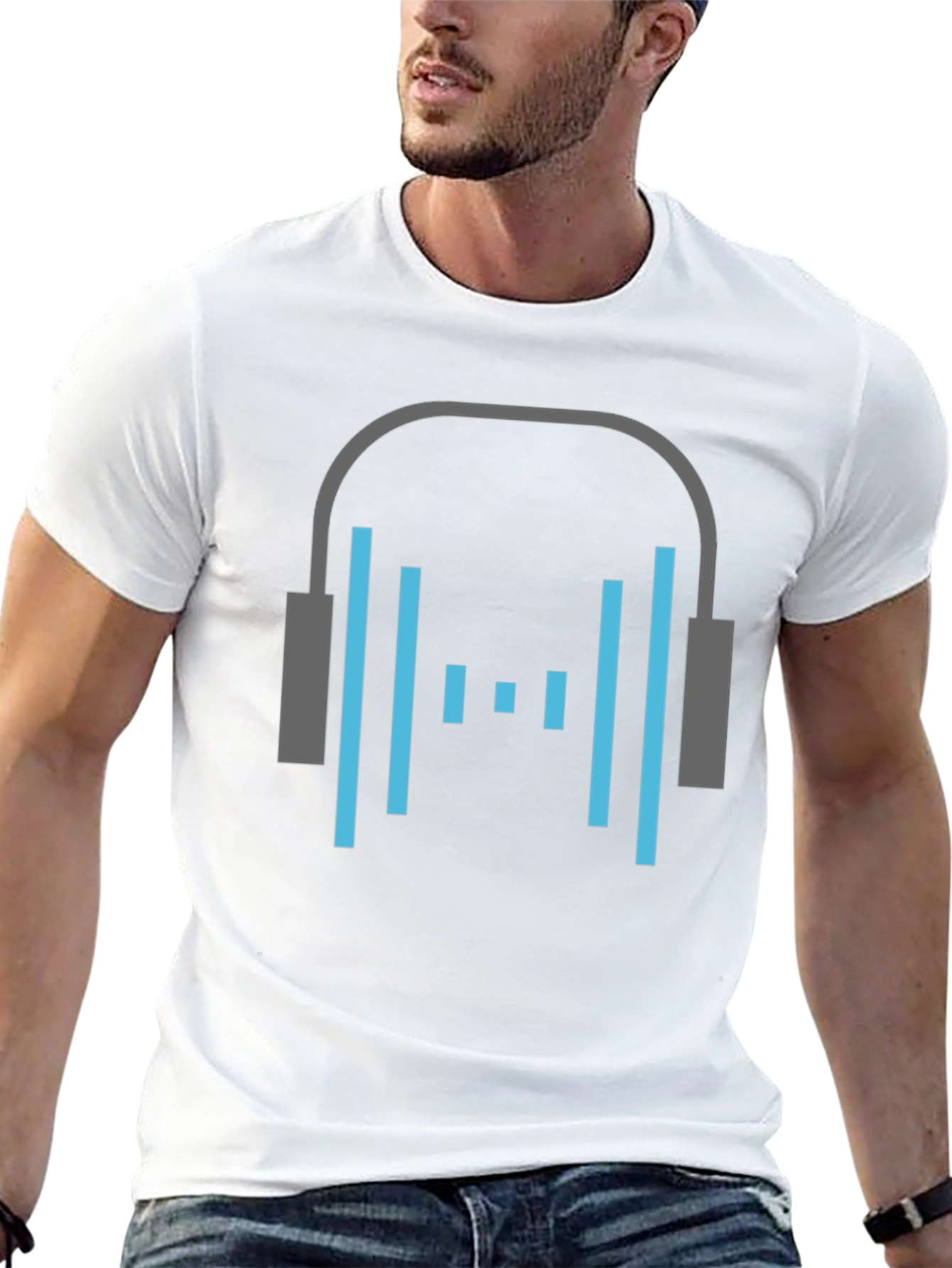 Black Headphone Graphic Tee - Stylish Black Cotton T-Shirt view 13
