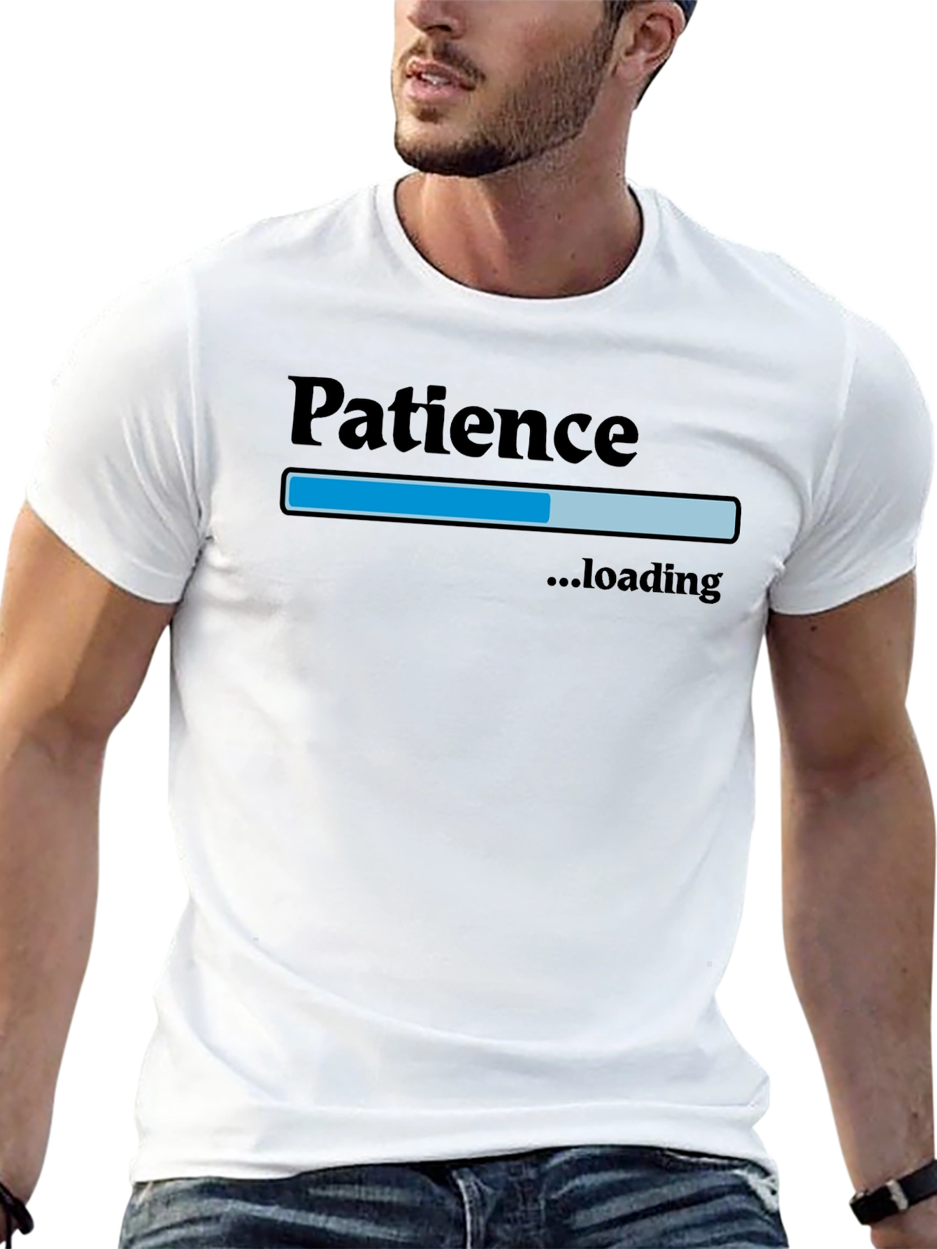 Black Patience Loading Men's Black Graphic T-Shirt view 13