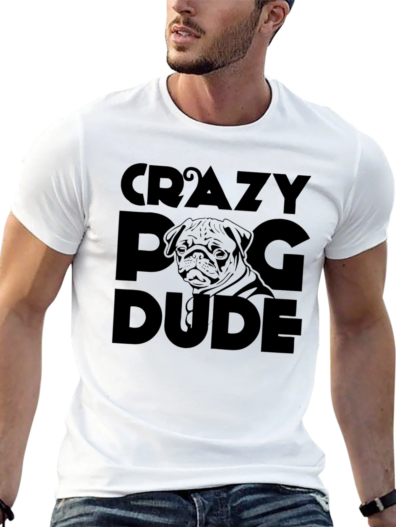 Black Crazy Pug Dude Black Graphic Tee view 13
