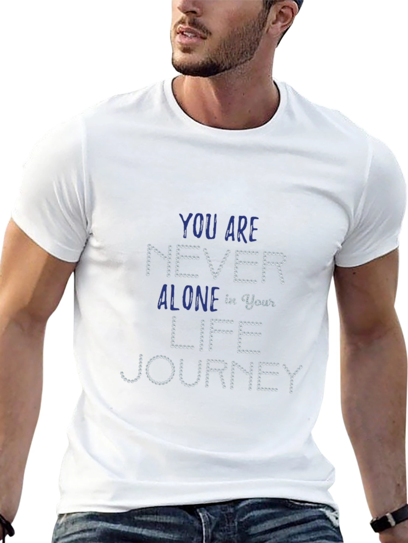 Black Inspirational "Never Alone" Black T-Shirt view 13