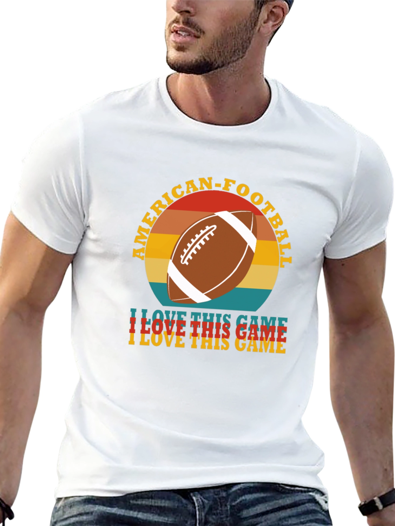 Black American Football Retro T-Shirt view 13