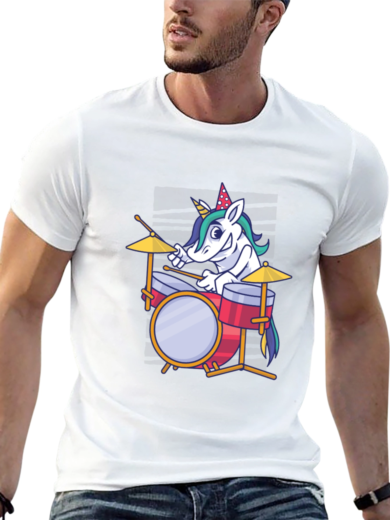 Black Unicorn Drummer Graphic Tee - Fun & Unique T-Shirt view 13