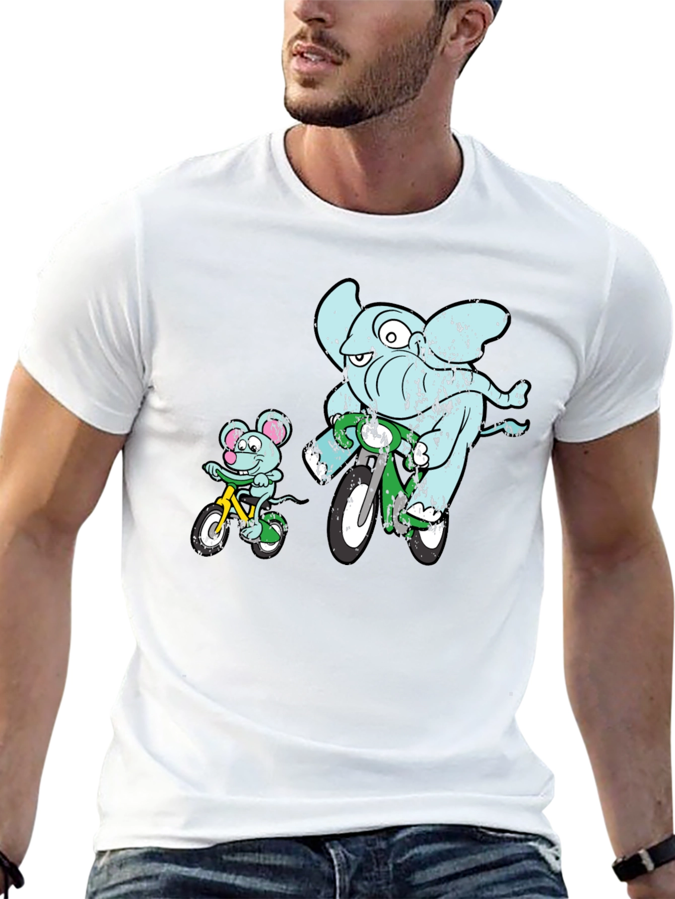 Black Elephant and Mouse Bicycle Ride T-Shirt - Black view 13