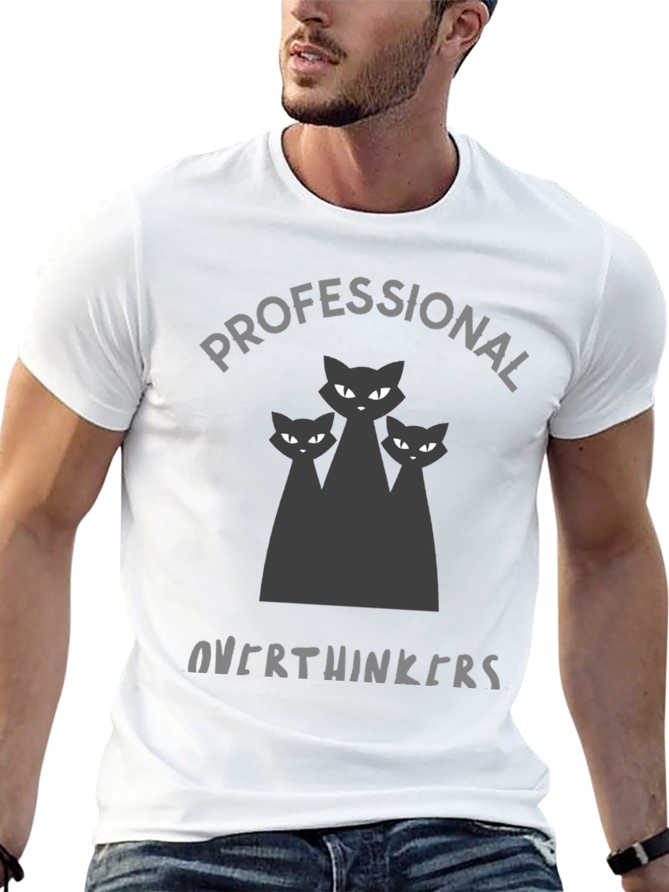 Black Professional Overthinkers T-Shirt - Black Cat Graphic Tee view 13