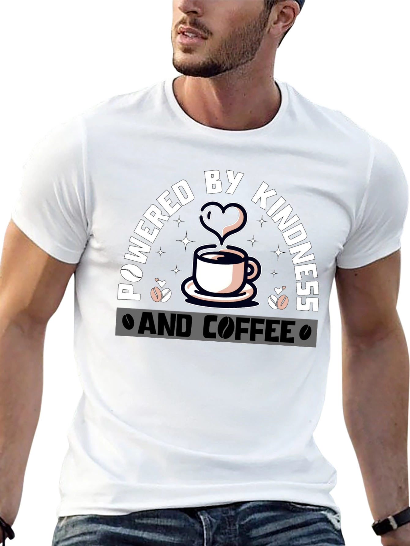 Black Powered By Kindness and Coffee Graphic Tee view 13