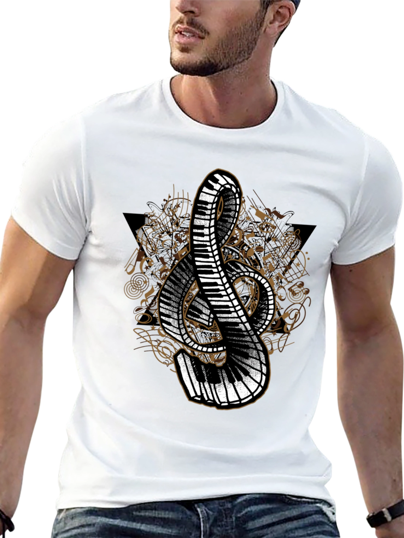 Black Musical Treble Clef Piano T-Shirt view 13
