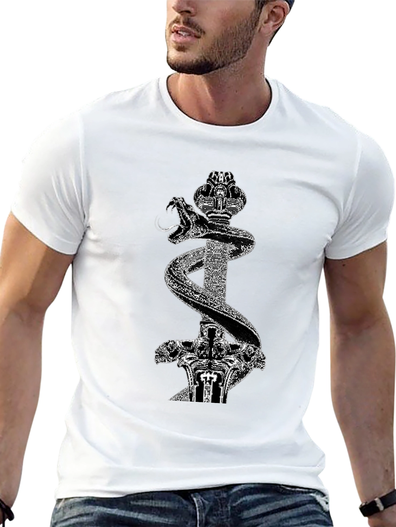 Black Black T-Shirt with Snake & Sword Graphic view 13