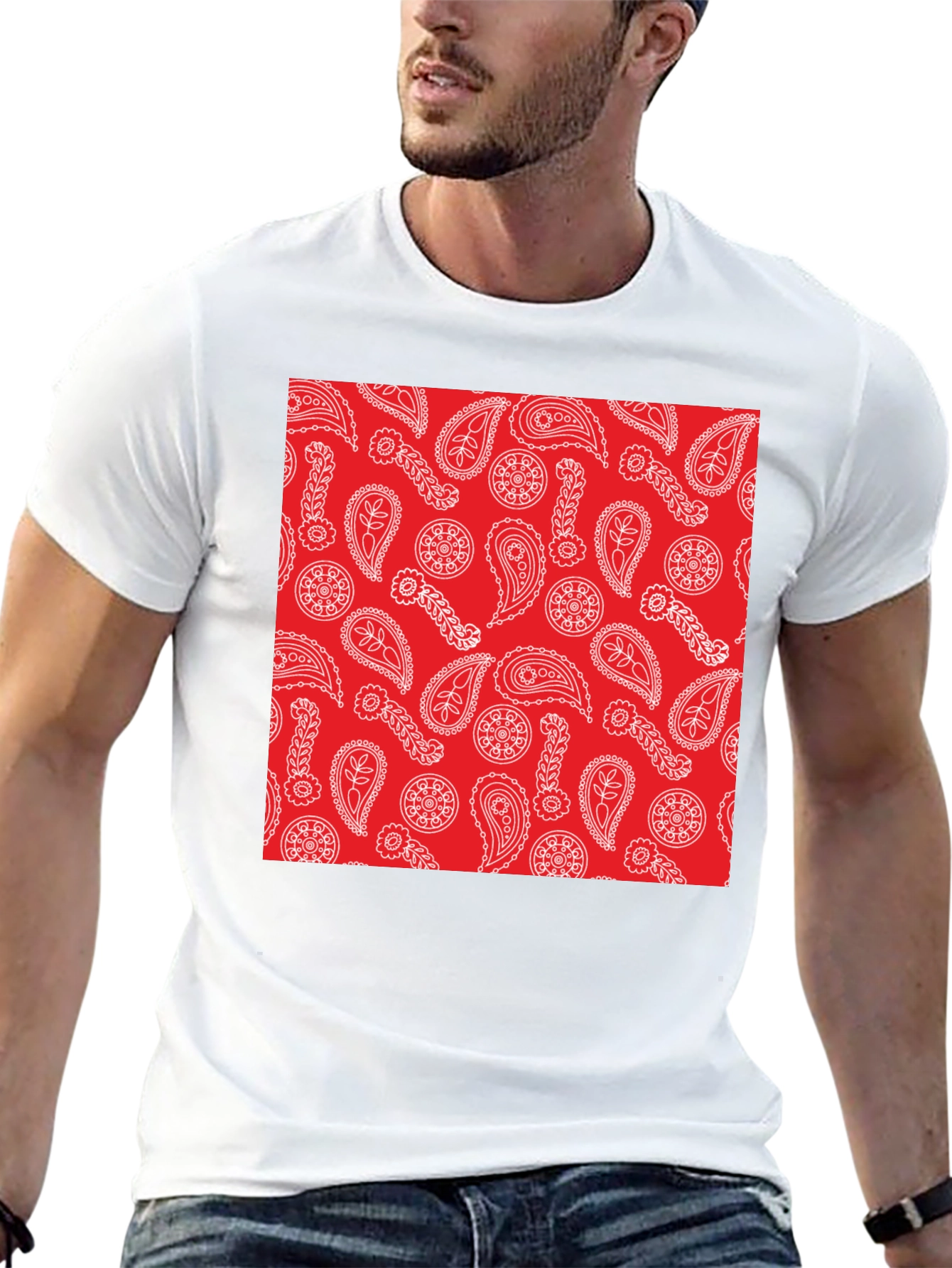 Black Red Paisley Print Black T-Shirt | Casual Style view 13