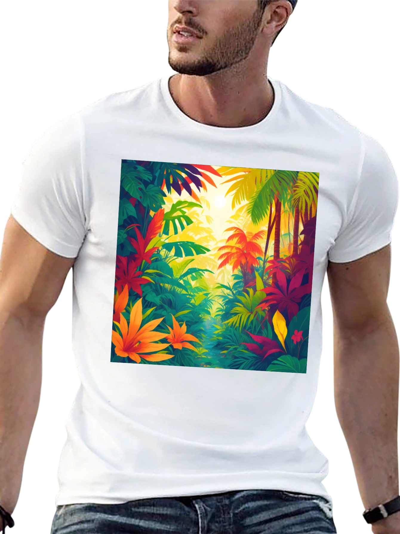 Black Tropical Jungle T-Shirt: Vibrant Nature Design view 13