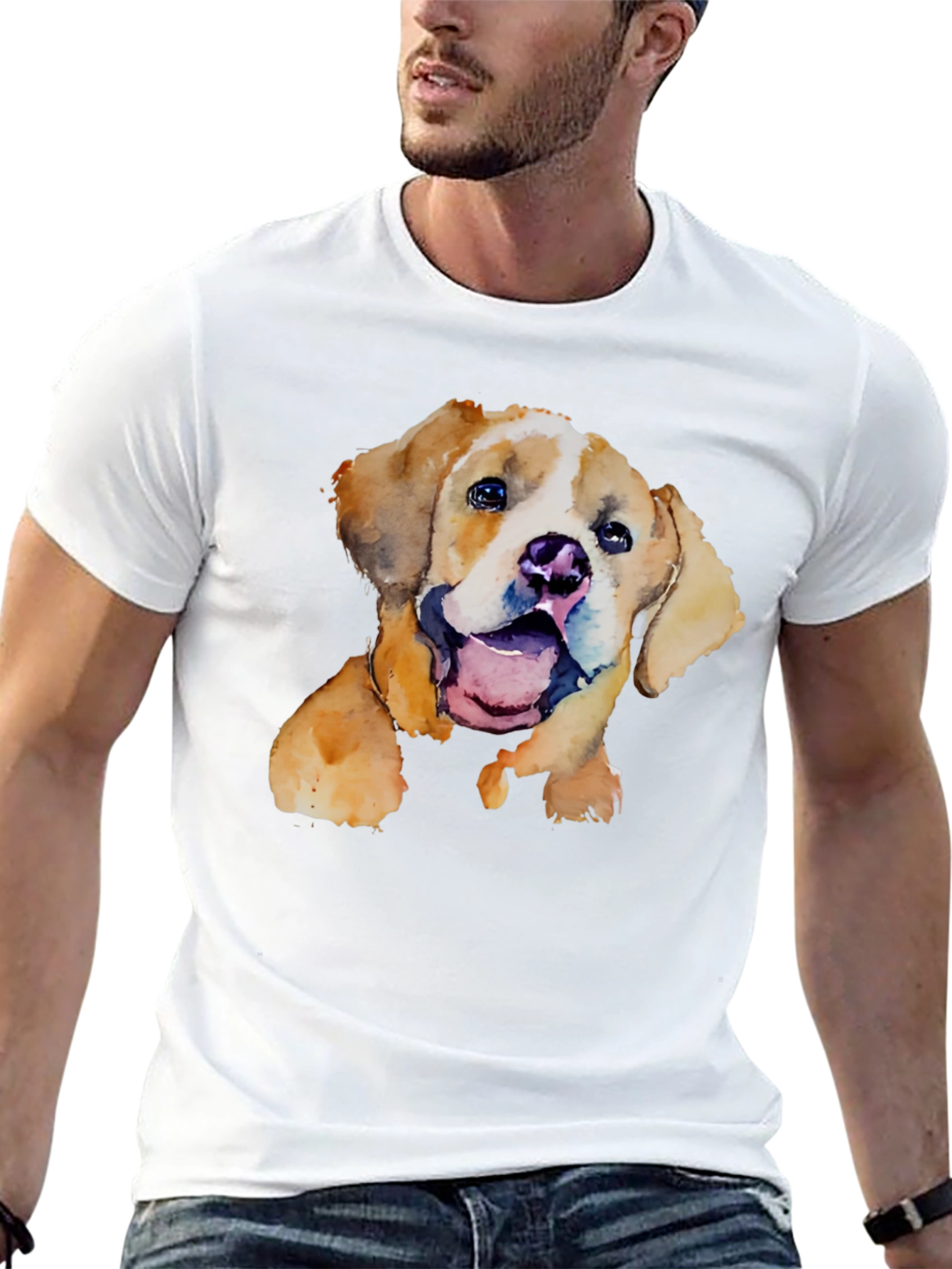 Black Watercolor Puppy Graphic T-Shirt - Cute Dog Tee view 13