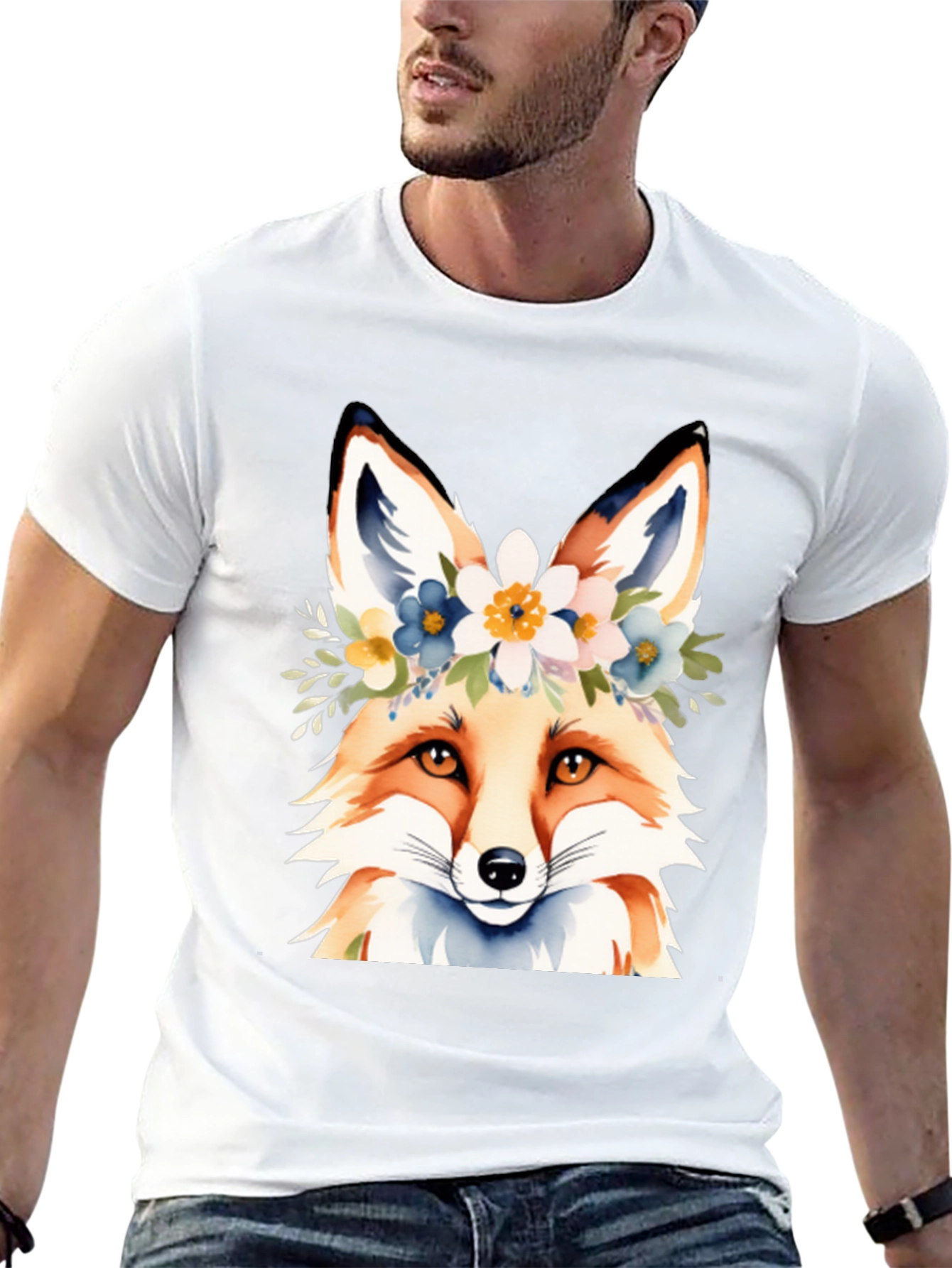 Black Floral Fox Tee - Stylish Graphic T-Shirt view 13
