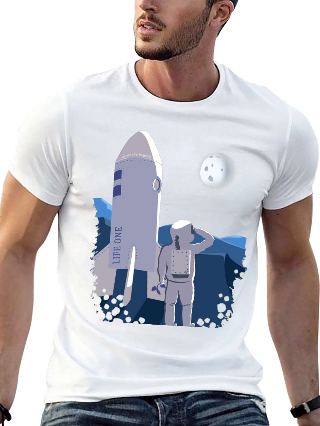 Black Astronaut & Rocket Graphic T-Shirt - Space Adventure Tee view 13