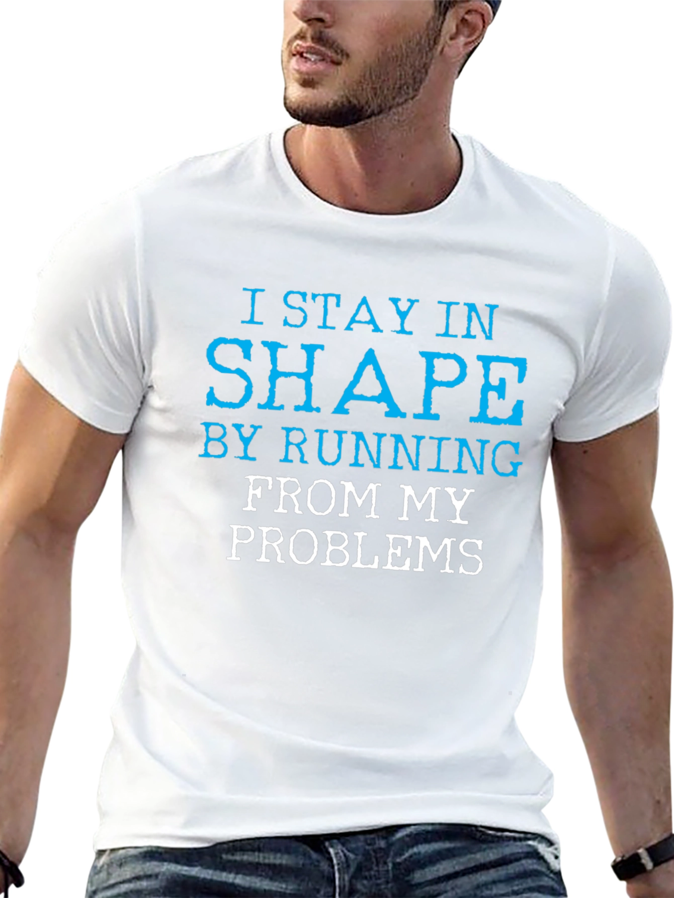 Black Funny Slogan T-Shirt: I Stay in Shape by Running view 13