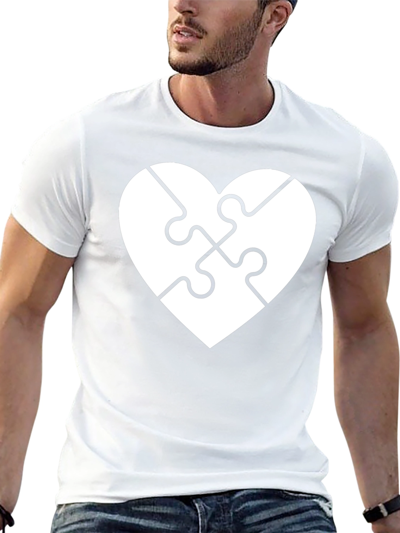 Black Heart Puzzle Piece Graphic Tee - Black Cotton view 13