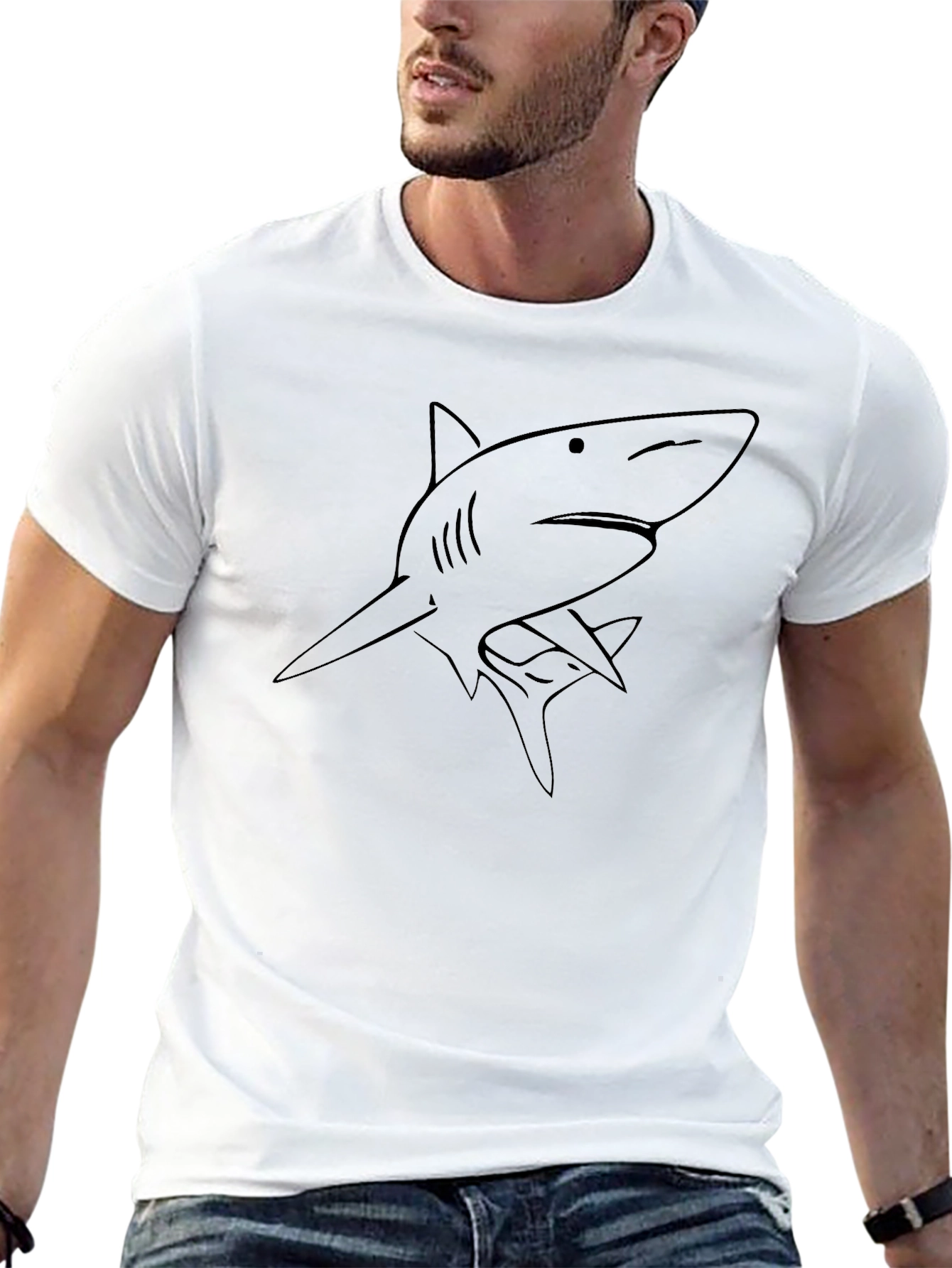 Black Men's Black Shark Graphic T-Shirt view 13