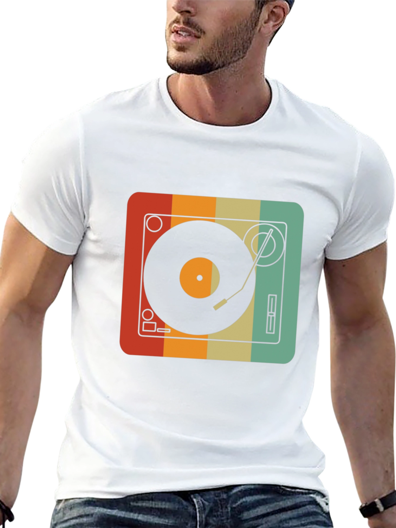 Black Retro Turntable Graphic Tee - Vintage Record Player Shirt view 13