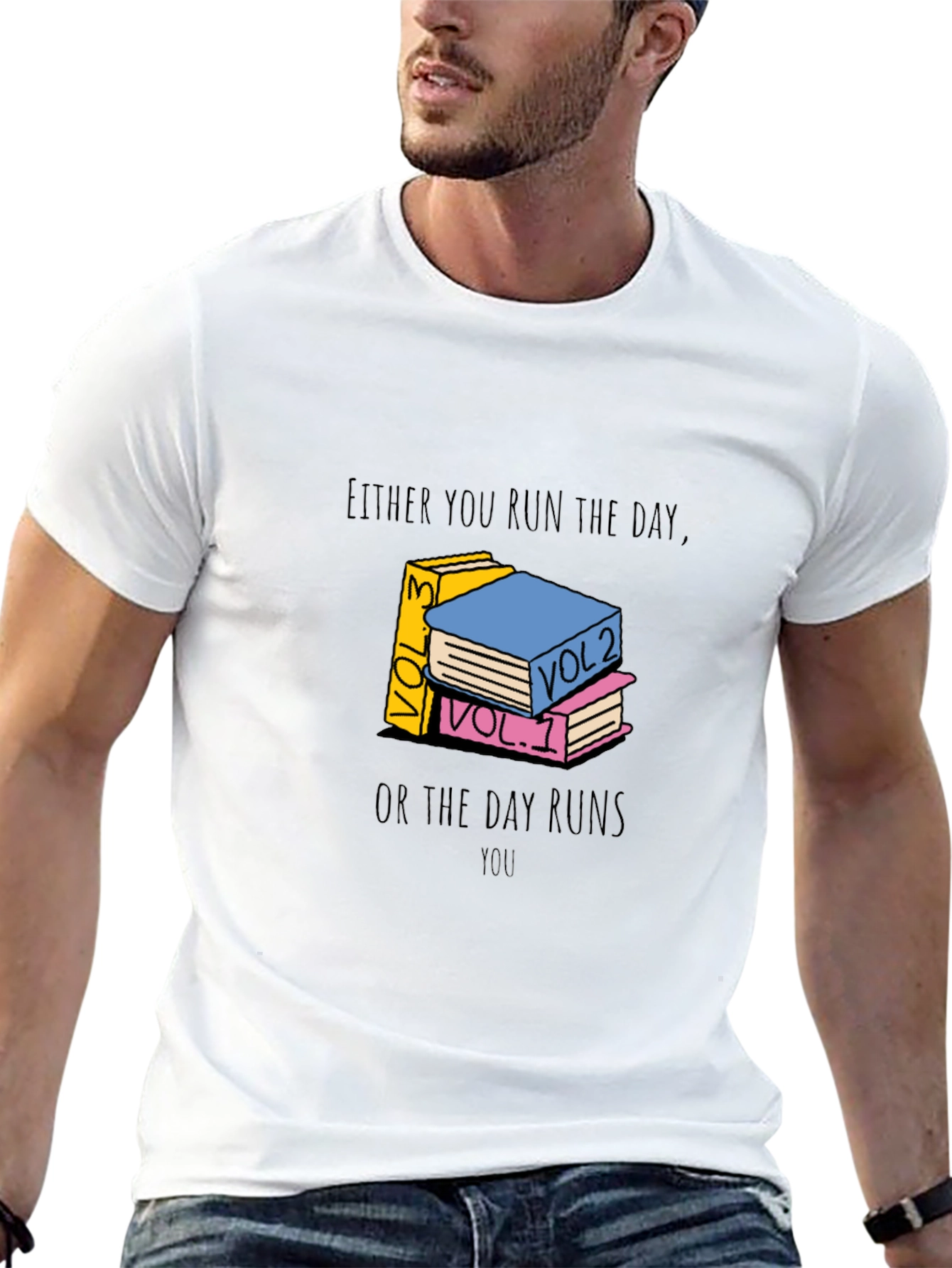 Black Motivational Book Stack Graphic Tee - Run The Day view 13